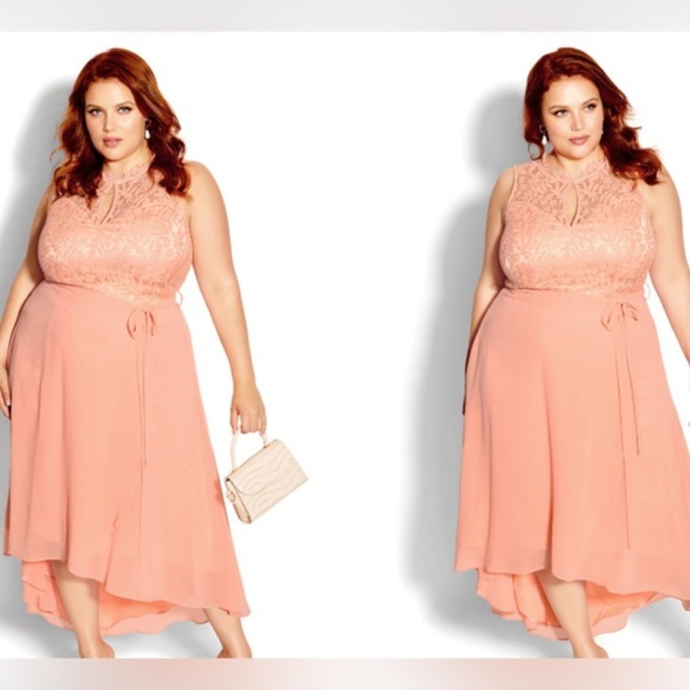 NEWT City Chic Peach  & Blue Teal  High Low DRESS